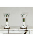 Pair of Czech Bohemian White Cased Glass Lamps with Green Cut-to-Clear Detailing-16. Asian & Chinese Furniture, Art, Antiques, Vintage Home Décor for sale at FEA Home