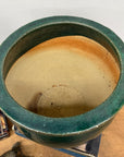 Pair of Deep Green Glazed Round Ceramic Planters - FEA Home