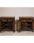 Pair of Early 20th Century Elm Cabinets with Drawers and Shelves