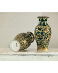 Pair of Green and Gold Porcelain Vases with Foliage Scrollwork-11. Asian & Chinese Furniture, Art, Antiques, Vintage Home Décor for sale at FEA Home