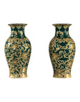 Pair of Green and Gold Porcelain Vases with Foliage Scrollwork-13. Asian & Chinese Furniture, Art, Antiques, Vintage Home Décor for sale at FEA Home