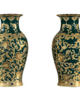 Pair of Green and Gold Porcelain Vases with Foliage Scrollwork-1. Asian & Chinese Furniture, Art, Antiques, Vintage Home Décor for sale at FEA Home