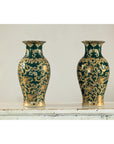 Pair of Green and Gold Porcelain Vases with Foliage Scrollwork-4. Asian & Chinese Furniture, Art, Antiques, Vintage Home Décor for sale at FEA Home