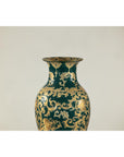 Pair of Green and Gold Porcelain Vases with Foliage Scrollwork-5. Asian & Chinese Furniture, Art, Antiques, Vintage Home Décor for sale at FEA Home