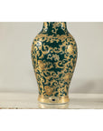 Pair of Green and Gold Porcelain Vases with Foliage Scrollwork-6. Asian & Chinese Furniture, Art, Antiques, Vintage Home Décor for sale at FEA Home