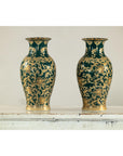 Pair of Green and Gold Porcelain Vases with Foliage Scrollwork-9. Asian & Chinese Furniture, Art, Antiques, Vintage Home Décor for sale at FEA Home