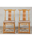 Pair of Lamp Hanger Elm Wood Chairs with Upholstered Cushions-13. Asian & Chinese Furniture, Art, Antiques, Vintage Home Décor for sale at FEA Home