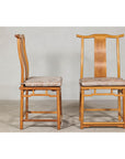 Pair of Lamp Hanger Elm Wood Chairs with Upholstered Cushions-4. Asian & Chinese Furniture, Art, Antiques, Vintage Home Décor for sale at FEA Home