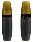 Pair of Slim Ochre & Black Ceramic Vases with Drip-Glaze - image 1