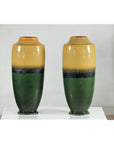 Pair of Tall Artisan Ceramic Vases with Mustard, Black, and Deep Green Glaze-12. Asian & Chinese Furniture, Art, Antiques, Vintage Home Décor for sale at FEA Home