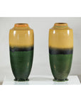 Pair of Tall Artisan Ceramic Vases with Mustard, Black, and Deep Green Glaze-14. Asian & Chinese Furniture, Art, Antiques, Vintage Home Décor for sale at FEA Home