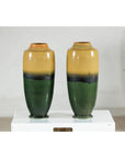 Pair of Tall Artisan Ceramic Vases with Mustard, Black, and Deep Green Glaze-18. Asian & Chinese Furniture, Art, Antiques, Vintage Home Décor for sale at FEA Home