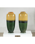 Pair of Tall Artisan Ceramic Vases with Mustard, Black, and Deep Green Glaze-17. Asian & Chinese Furniture, Art, Antiques, Vintage Home Décor for sale at FEA Home