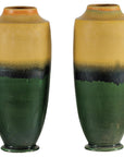 Pair of Tall Artisan Ceramic Vases with Mustard, Black, and Deep Green Glaze-1. Asian & Chinese Furniture, Art, Antiques, Vintage Home Décor for sale at FEA Home