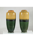 Pair of Tall Artisan Ceramic Vases with Mustard, Black, and Deep Green Glaze-3. Asian & Chinese Furniture, Art, Antiques, Vintage Home Décor for sale at FEA Home