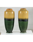 Pair of Tall Artisan Ceramic Vases with Mustard, Black, and Deep Green Glaze-6. Asian & Chinese Furniture, Art, Antiques, Vintage Home Décor for sale at FEA Home