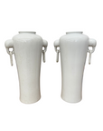Pair of White Ceramic Vases with Elephant Head Handles - FEA Home
