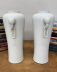 Pair of White Ceramic Vases with Elephant Head Handles - FEA Home