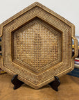 Rattan and Bamboo Woven Hexagonal Tray with Side Handles