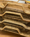 Rattan and Bamboo Woven Hexagonal Tray with Side Handles