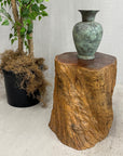 Reclaimed Tree Trunk Side Pedestal Table with Red Brown Top - FEA Home