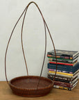 Red Brown Woven Bamboo Tray Basket with Tall Handle - FEA Home