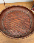 Red Brown Woven Bamboo Tray Basket with Tall Handle - FEA Home