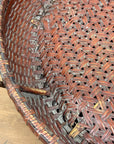 Red Brown Woven Bamboo Tray Basket with Tall Handle - FEA Home