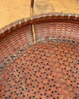 Red Brown Woven Bamboo Tray Basket with Tall Handle - FEA Home
