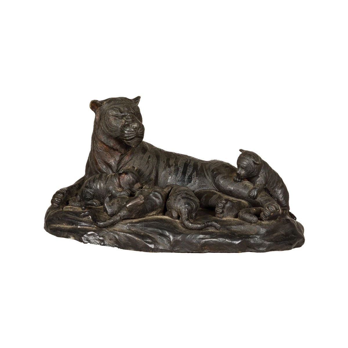 Family of Tigers Lost Wax Bronze Table Top Statuette with Dark Patina-12. Asian & Chinese Furniture, Art, Antiques, Vintage Home Décor for sale at FEA Home