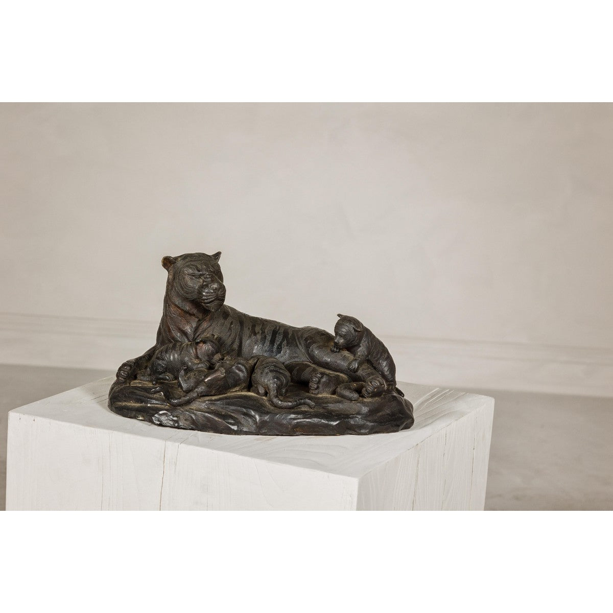 Family of Tigers Lost Wax Bronze Table Top Statuette with Dark Patina-2. Asian & Chinese Furniture, Art, Antiques, Vintage Home Décor for sale at FEA Home