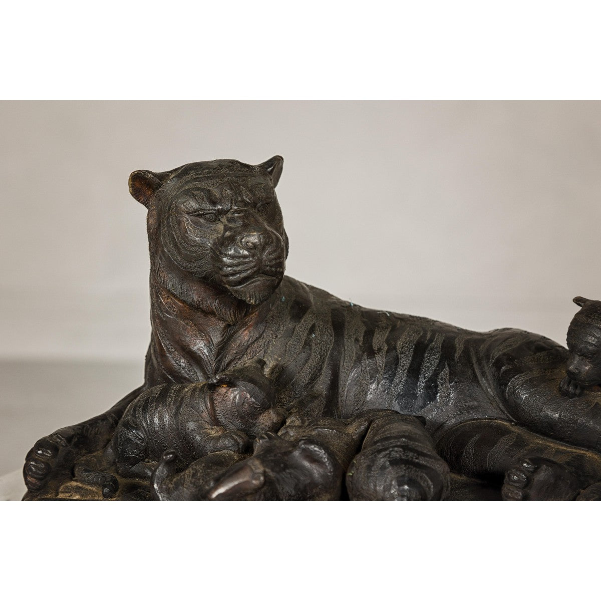 Family of Tigers Lost Wax Bronze Table Top Statuette with Dark Patina-4. Asian & Chinese Furniture, Art, Antiques, Vintage Home Décor for sale at FEA Home