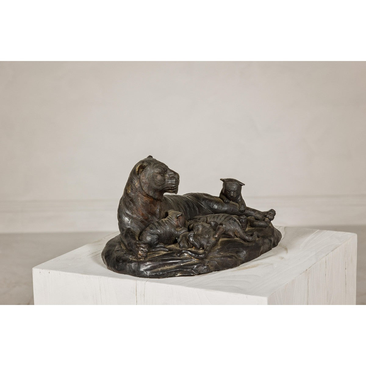 Family of Tigers Lost Wax Bronze Table Top Statuette with Dark Patina-8. Asian & Chinese Furniture, Art, Antiques, Vintage Home Décor for sale at FEA Home