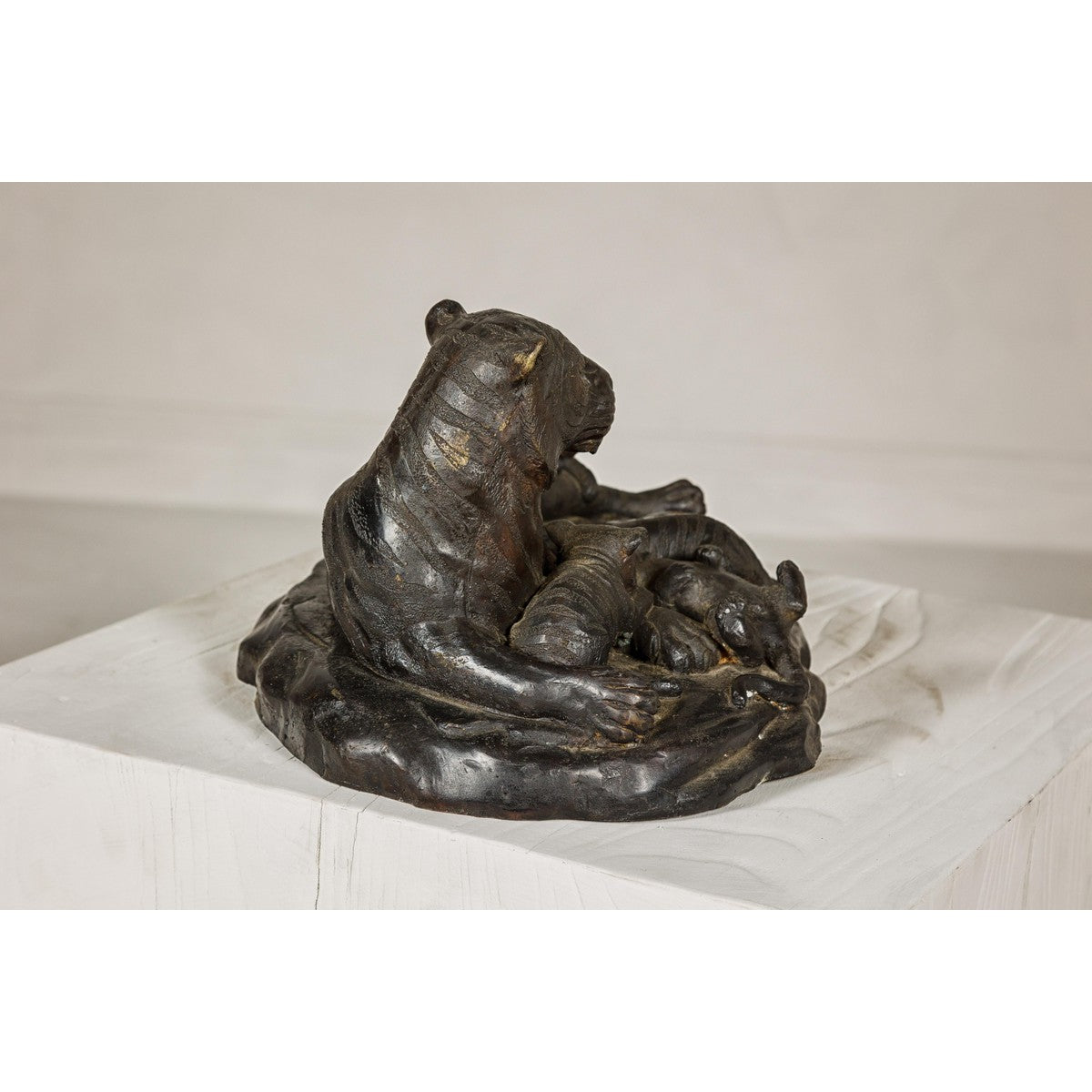 Family of Tigers Lost Wax Bronze Table Top Statuette with Dark Patina-9. Asian & Chinese Furniture, Art, Antiques, Vintage Home Décor for sale at FEA Home