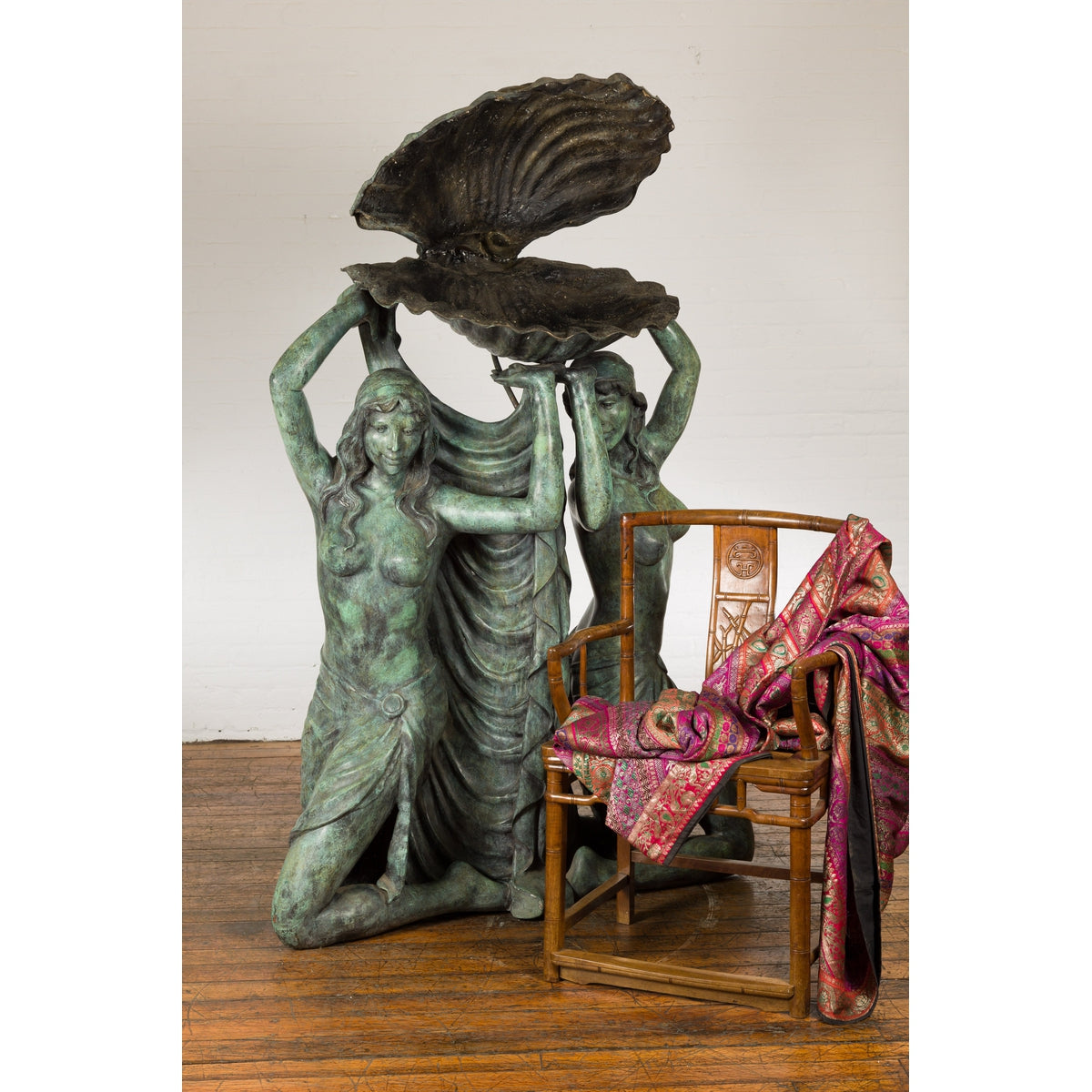 Bronze Greco Roman Inspired Fountain Depicting Three Nymphs Holding a Clamshell-12. Asian & Chinese Furniture, Art, Antiques, Vintage Home Décor for sale at FEA Home
