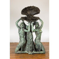 Bronze Greco Roman Inspired Fountain Depicting Three Nymphs Holding a Clamshell