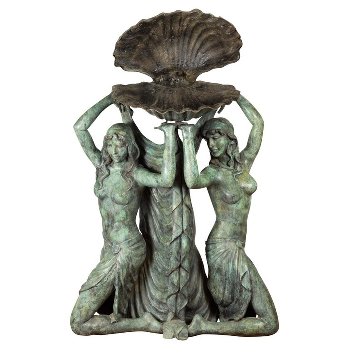Bronze Greco Roman Inspired Fountain Depicting Three Nymphs Holding a Clamshell-20. Asian & Chinese Furniture, Art, Antiques, Vintage Home Décor for sale at FEA Home