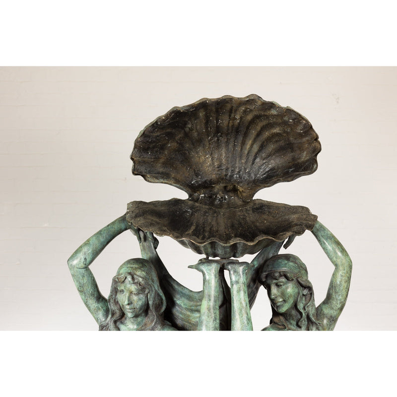 Bronze Greco Roman Inspired Fountain Depicting Three Nymphs Holding a Clamshell-RG102-2. Asian & Chinese Furniture, Art, Antiques, Vintage Home Décor for sale at FEA Home