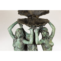 Bronze Greco Roman Inspired Fountain Depicting Three Nymphs Holding a Clamshell