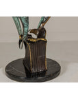 Bronze Triple Dolphin Table Base Sculpture with Verdigri Patina and Marble Stand-10. Asian & Chinese Furniture, Art, Antiques, Vintage Home Décor for sale at FEA Home