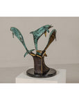 Bronze Triple Dolphin Table Base Sculpture with Verdigri Patina and Marble Stand-11. Asian & Chinese Furniture, Art, Antiques, Vintage Home Décor for sale at FEA Home