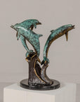 Bronze Triple Dolphin Table Base Sculpture with Verdigri Patina and Marble Stand-12. Asian & Chinese Furniture, Art, Antiques, Vintage Home Décor for sale at FEA Home