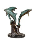 Bronze Triple Dolphin Table Base Sculpture with Verdigri Patina and Marble Stand-14. Asian & Chinese Furniture, Art, Antiques, Vintage Home Décor for sale at FEA Home