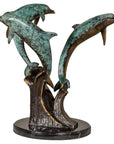 Bronze Triple Dolphin Table Base Sculpture with Verdigri Patina and Marble Stand-1. Asian & Chinese Furniture, Art, Antiques, Vintage Home Décor for sale at FEA Home