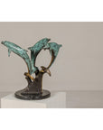 Bronze Triple Dolphin Table Base Sculpture with Verdigri Patina and Marble Stand-3. Asian & Chinese Furniture, Art, Antiques, Vintage Home Décor for sale at FEA Home