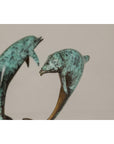 Bronze Triple Dolphin Table Base Sculpture with Verdigri Patina and Marble Stand-5. Asian & Chinese Furniture, Art, Antiques, Vintage Home Décor for sale at FEA Home
