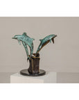 Bronze Triple Dolphin Table Base Sculpture with Verdigri Patina and Marble Stand-7. Asian & Chinese Furniture, Art, Antiques, Vintage Home Décor for sale at FEA Home