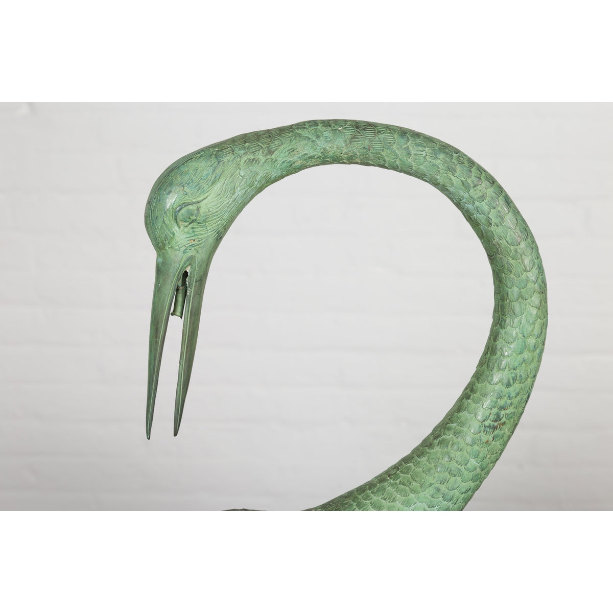 Pair of Mint Green Bronze Crane Fountain Statues-13. Asian & Chinese Furniture, Art, Antiques, Vintage Home Décor for sale at FEA Home