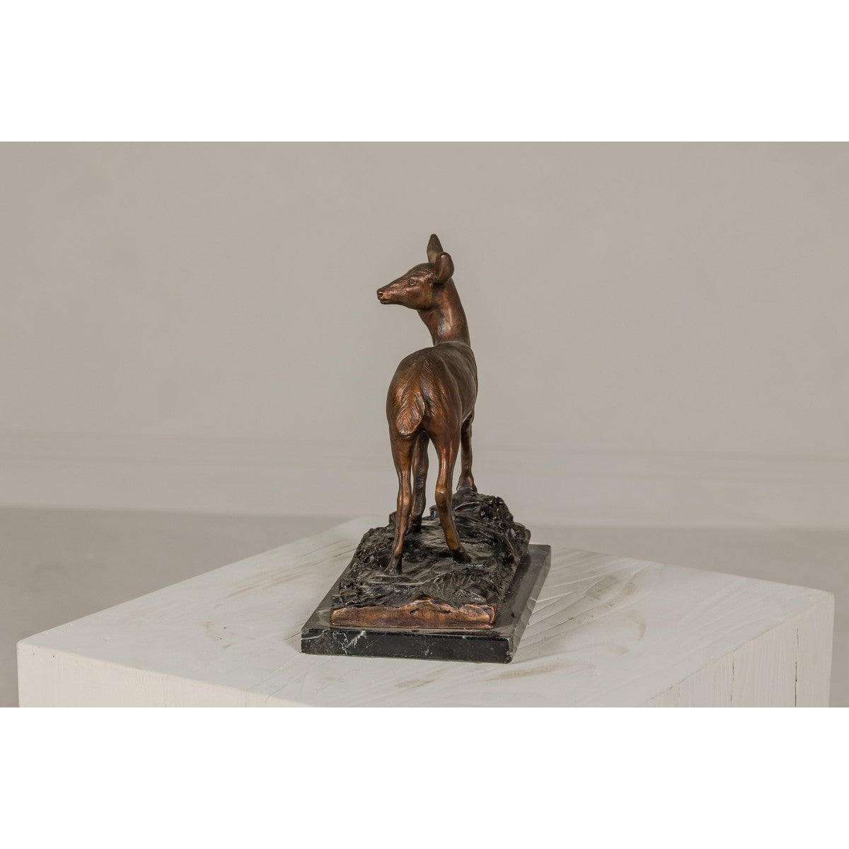 Bronze Deer Sculpture Mounted on Marble and Bronze Textured Base-11. Asian & Chinese Furniture, Art, Antiques, Vintage Home Décor for sale at FEA Home