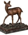 Bronze Deer Sculpture Mounted on Marble and Bronze Textured Base-1. Asian & Chinese Furniture, Art, Antiques, Vintage Home Décor for sale at FEA Home
